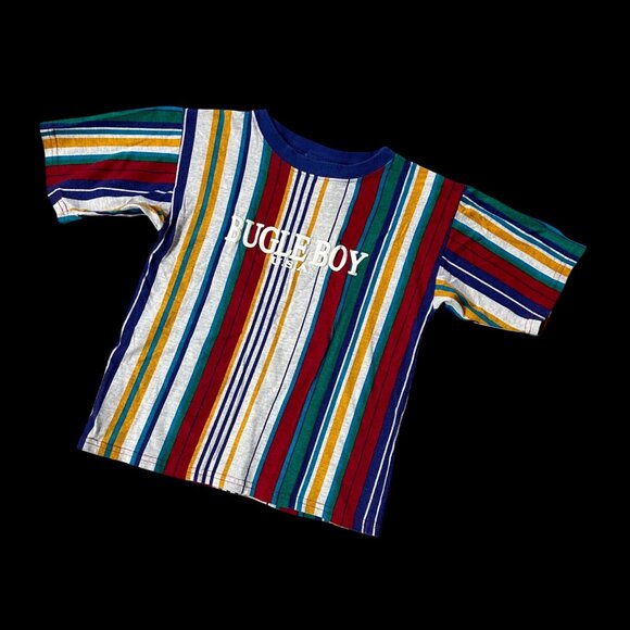 Vintage Striped 90s Kids T Shirt XL Unisex Bugle Boy USA Spell Out Rainbow - Picture 1 of 8